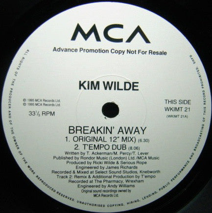 Kim Wilde : Breakin' Away (12", Promo)
