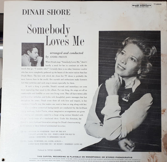 Dinah Shore, André Previn And His Orchestra : Somebody Loves Me (LP, Mono)