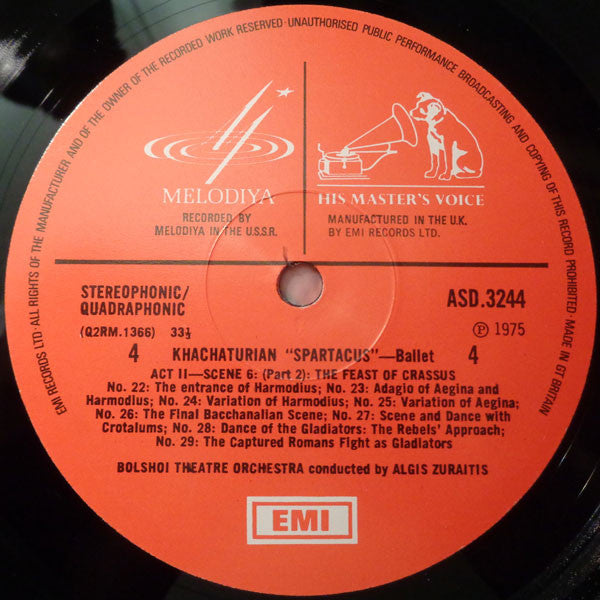 Aram Khatchaturian - Bolshoi Theatre Orchestra / Algis Žiūraitis : The Complete Spartacus Ballet (4xLP, Quad + Box)