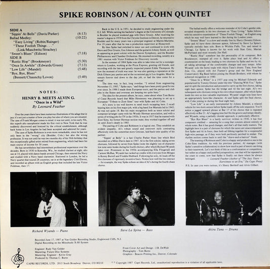 Spike Robinson · Al Cohn Quintet : Henry B. Meets Alvin G. "Once In A Wild" (LP, Album)