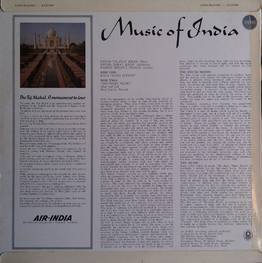 Vilayat Khan : Music Of India (LP, Album, Club)