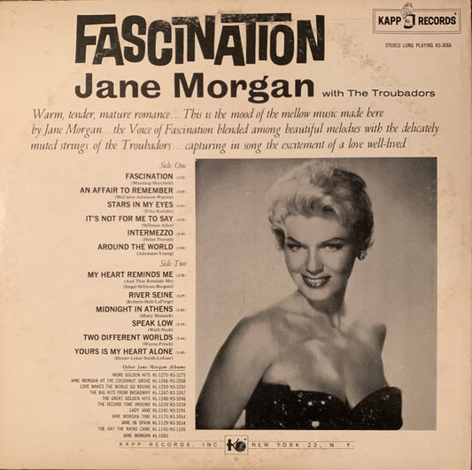 Jane Morgan With The Troubadors : Fascination (LP, Album, RE)