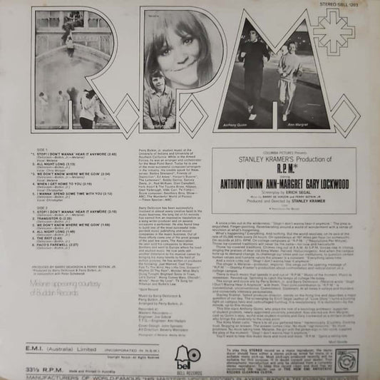 Barry De Vorzon & Perry Botkin Jr. : R.P.M. (The Original Motion Picture Soundtrack) (LP)