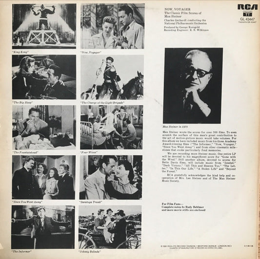 Max Steiner, National Philharmonic Orchestra, Charles Gerhardt : Now, Voyager - Classic Film Scores For Max Steiner (LP, Comp, RE)