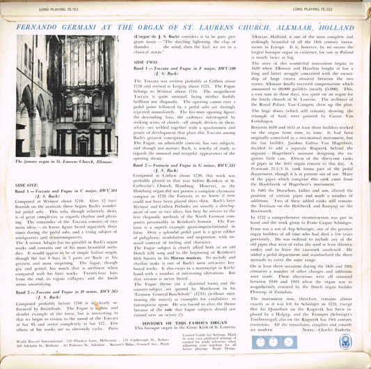 Johann Sebastian Bach - Fernando Germani : Major Organ Works (LP, Album, Mono, Club)