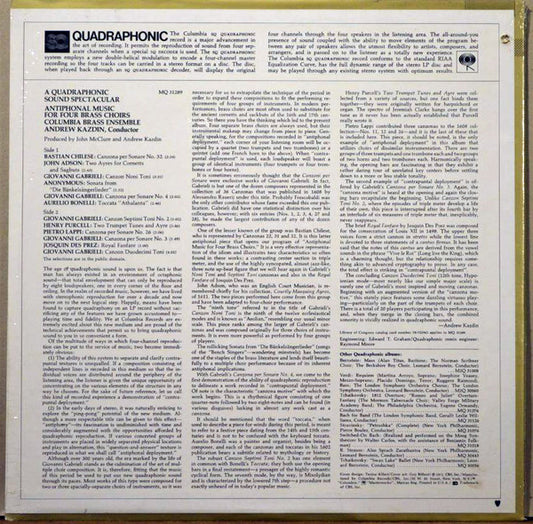 Columbia Brass Ensemble : Antiphonal Music For Four Brass Choirs (LP, Album, Quad)