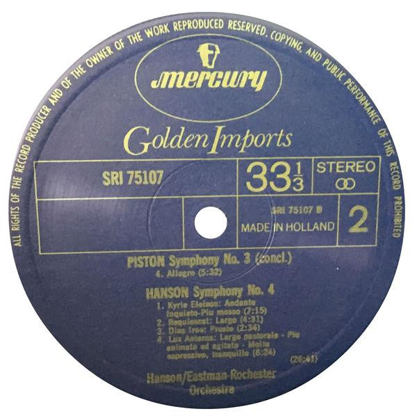 Walter Piston / Howard Hanson, Howard Hanson, Eastman-Rochester Orchestra : Symphony No. 3 / Symphony No. 4 (LP, Album, Comp, RE)