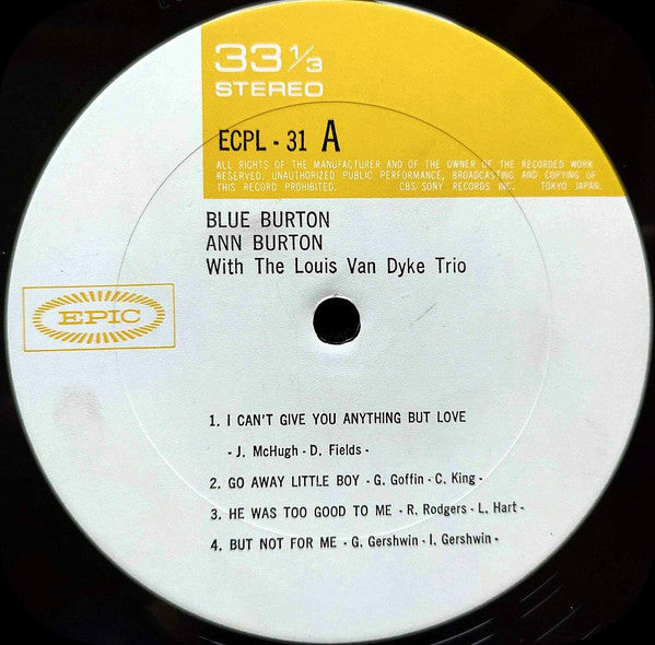 Ann Burton With The Louis Van Dyke Trio* : Blue Burton (LP, Album, RE)