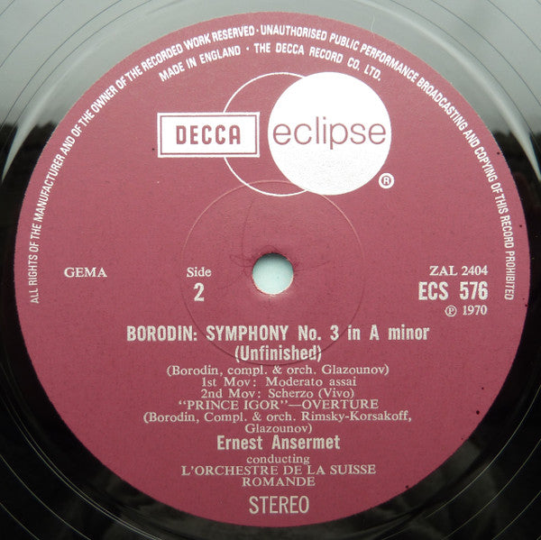 Borodin*, Ernest Ansermet, L'Orchestre De La Suisse Romande : Symphonies 2 and 3 / Overture: 'Prince Igor' (LP, Album)