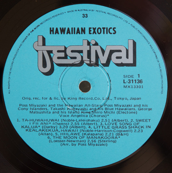 Poss Miyazaki & The Hawaiian All-Stars : Hawaiian Exotics (LP, Album, Mono, RE)