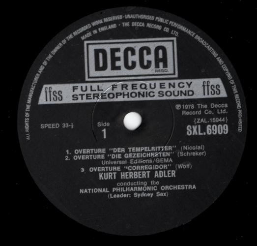Kurt Herbert Adler, National Philharmonic Orchestra : Overture (LP)