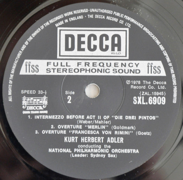 Kurt Herbert Adler, National Philharmonic Orchestra : Overture (LP)