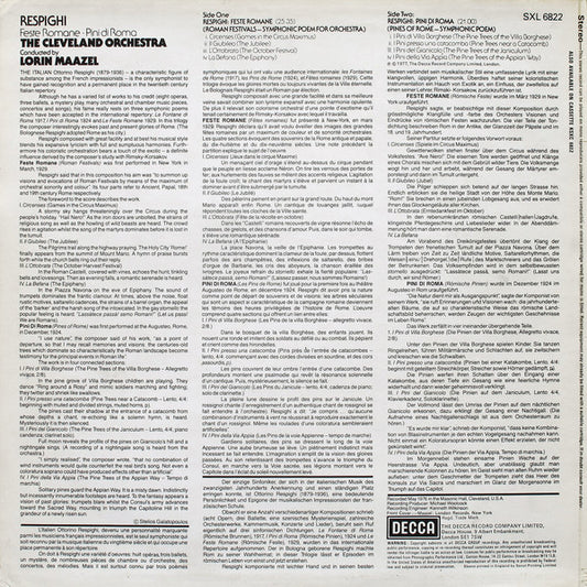 Ottorino Respighi, The Cleveland Orchestra, Lorin Maazel : Pini Di Roma ∙ Feste Romane (LP)