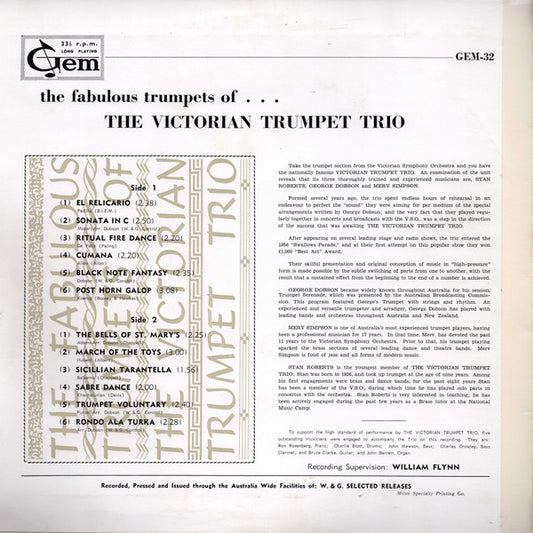 The Victorian Trumpet Trio : The Fabulous Trumpets Of The Victorian Trumpet Trio (LP, Album, Mono)