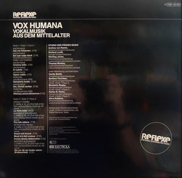 Studio Der Frühen Musik : Vox Humana - Vokalmusik Aus Dem Mittelalter (LP)