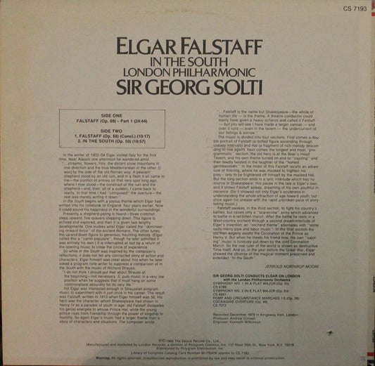 Sir Edward Elgar, London Philharmonic Orchestra, Georg Solti : Falstaff / In The South (LP)