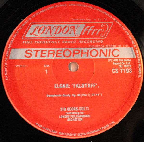 Sir Edward Elgar, London Philharmonic Orchestra, Georg Solti : Falstaff / In The South (LP)