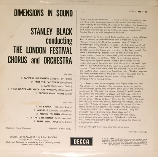 Stanley Black And London Festival Orchestra And London Festival Chorus : Dimensions In Sound (LP, Album)