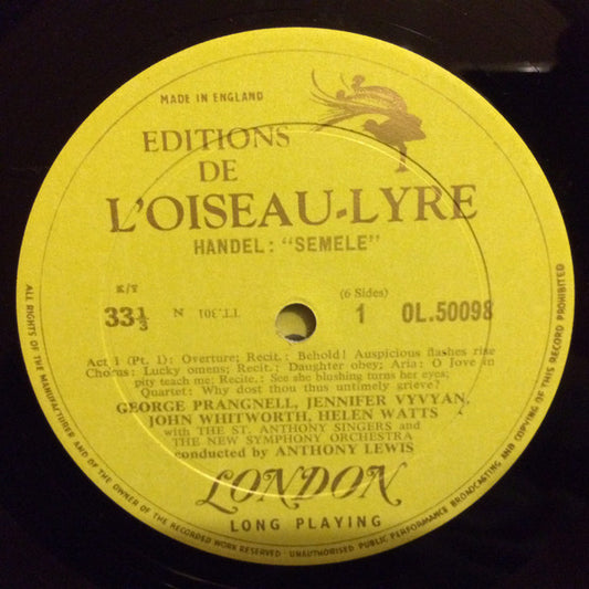 Georg Friedrich Händel, St. Anthony Singers, The New Symphony Orchestra Of London, Anthony Lewis (2) : Semele (3xLP, Album, Mono, RE + Box)
