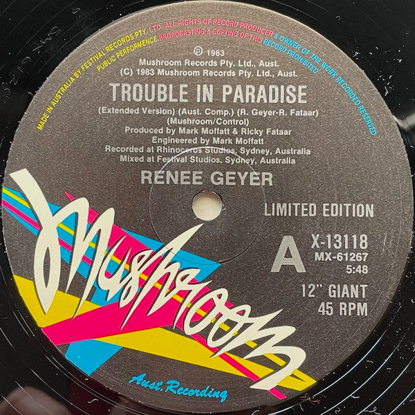Renee Geyer : Trouble In Paradise (12", Single, Ltd)
