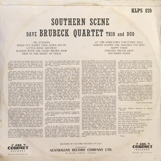 The Dave Brubeck Quartet, The Dave Brubeck Trio And The Dave Brubeck Duo : Southern Scene (LP, Album)