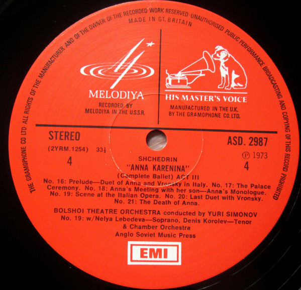Родион Щедрин, Bolshoi Theatre Orchestra Conducter: Yuri Simonov : Anna Karenina (Complete Ballet) (Box + 2xLP)