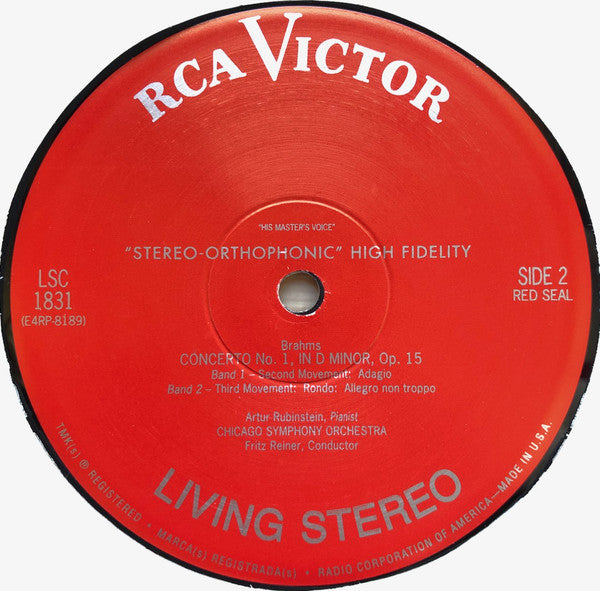 Johannes Brahms, Arthur Rubinstein, Fritz Reiner, Chicago Symphony Orchestra : Concerto No. 1 In D Minor, Op. 15 (LP, RE, RM, 180)