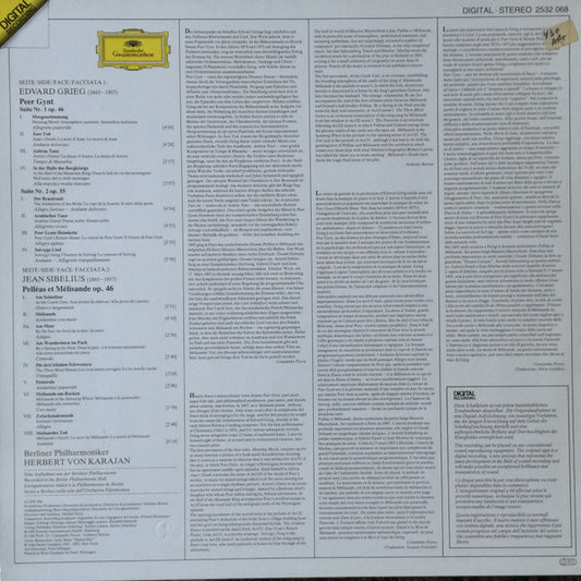 Edvard Grieg, Jean Sibelius, Berliner Philharmoniker, Herbert von Karajan : Peer Gynt Suites 1 & 2 / Pelléas Et Mélisande (LP, Album)