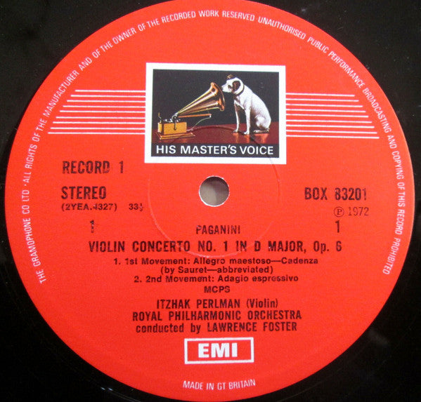 Itzhak Perlman – Niccolò Paganini / Pablo de Sarasate – Royal Philharmonic Orchestra, Lawrence Foster : Violin Concerto No. 1 · 24 Caprices / Carmen Fantasy (2xLP, Album + Box)