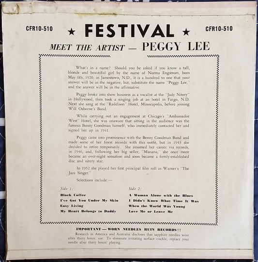 Peggy Lee : Black Coffee (10", Mono)