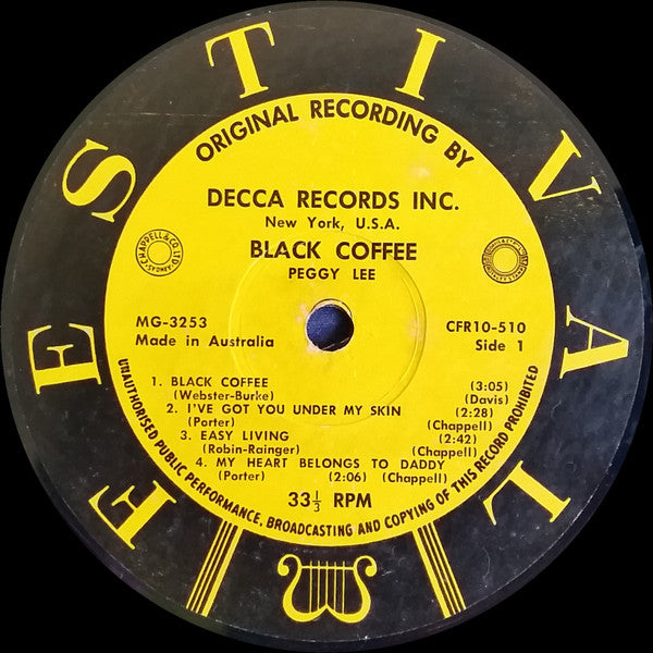 Peggy Lee : Black Coffee (10", Mono)