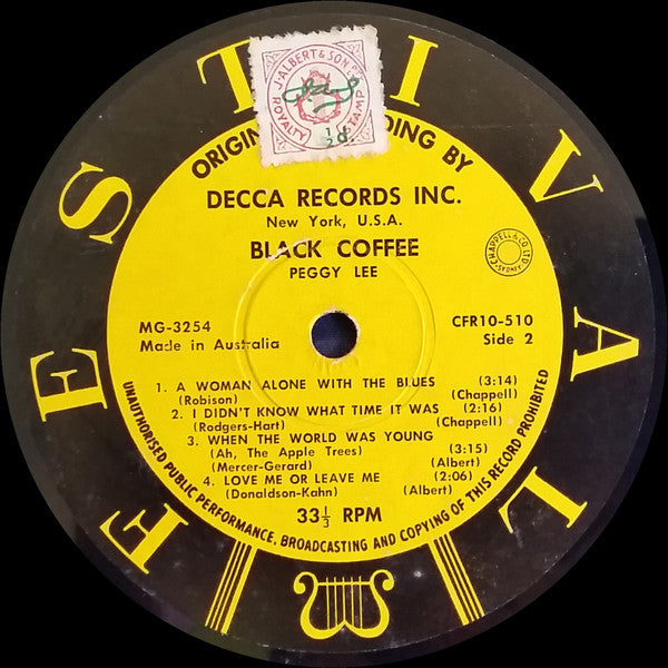 Peggy Lee : Black Coffee (10", Mono)