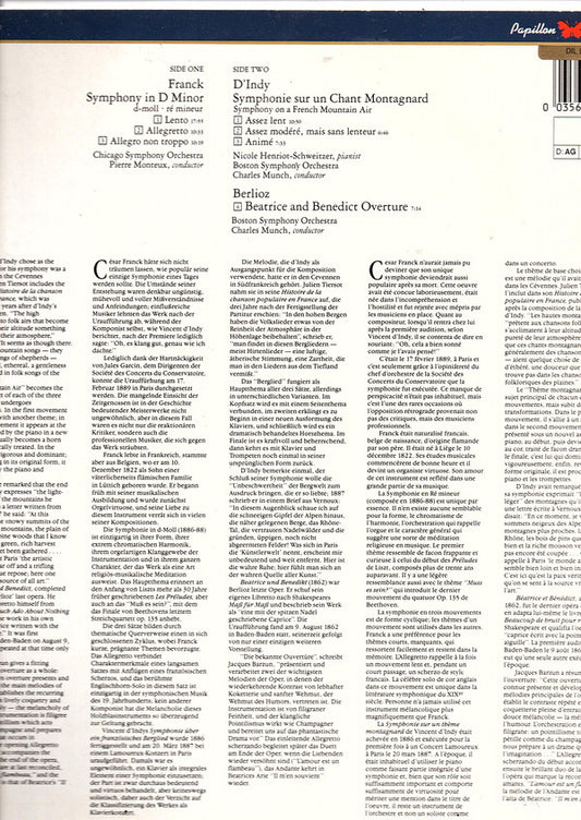 César / Hector Berlioz / Vincent D'Indy / Chicago Symphony Orchestra, Pierre Monteux, Nicole Henriot-Schweitzer, Boston Symphony Orchestra, Charles Munch : Symphony In D Minor / Beatrice And Benedict Overture / Symphonie Sur Un Chant Montagnard = Symphony On A French Mountain Air (LP, Comp, RE, RM)