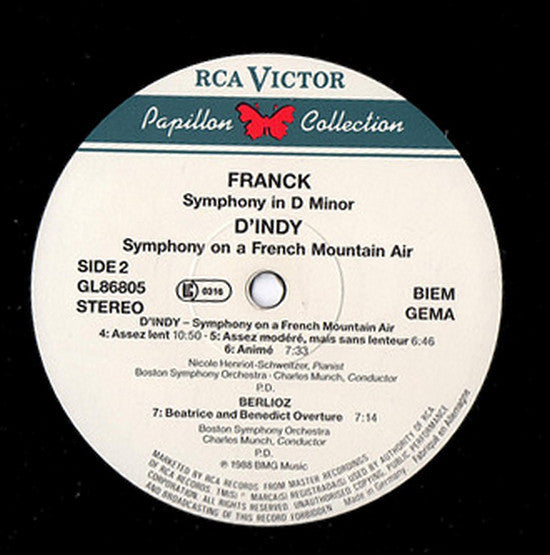 César / Hector Berlioz / Vincent D'Indy / Chicago Symphony Orchestra, Pierre Monteux, Nicole Henriot-Schweitzer, Boston Symphony Orchestra, Charles Munch : Symphony In D Minor / Beatrice And Benedict Overture / Symphonie Sur Un Chant Montagnard = Symphony On A French Mountain Air (LP, Comp, RE, RM)