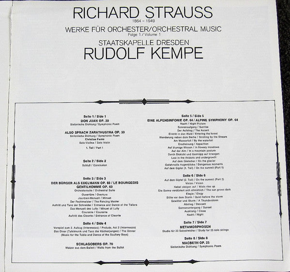 Richard Strauss, Staatskapelle Dresden, Rudolf Kempe : The Orchestral Music of Richard Strauss Vol. I (4xLP + Box)
