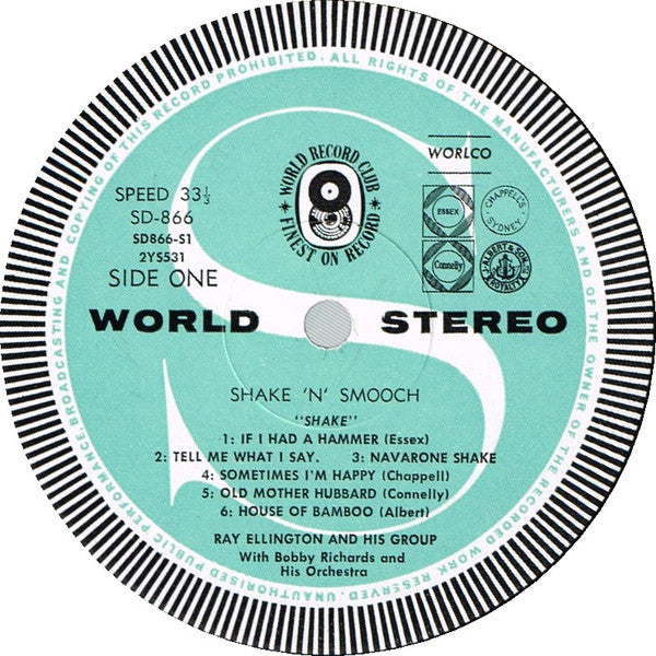 Ray Ellington And His Group With Bobby Richards And His Orchestra : Shake 'N' Smooch (LP, Album, Club)
