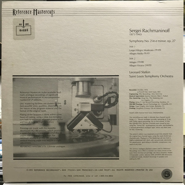 Sergei Vasilyevich Rachmaninoff - Leonard Slatkin / Saint Louis Symphony Orchestra : Symphony No. 2 In E Minor, Op. 27 (LP, Album, Ltd, Num, Ana)