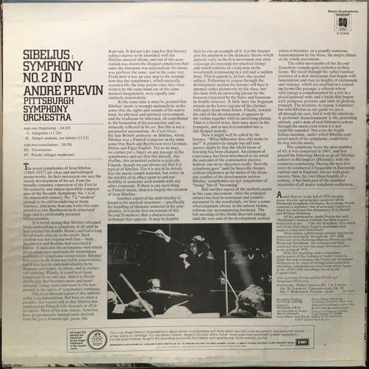 Jean Sibelius, André Previn, Pittsburgh Symphony Orchestra : Symphony No. 2 in D (LP, Quad)