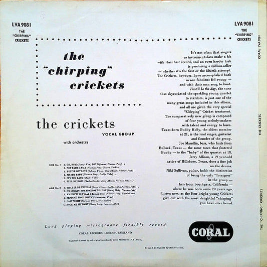 The Crickets (2) : The "Chirping" Crickets (LP, Album, Mono, RE, RP, Cov)