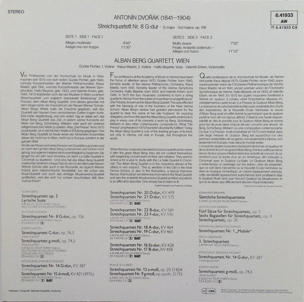 Alban Berg Quartett, Antonín Dvořák : Streichquartett - String Quartet - Quatuor A Cordes Nr. 8 G-dur Op. 106 (LP, RE, 180)