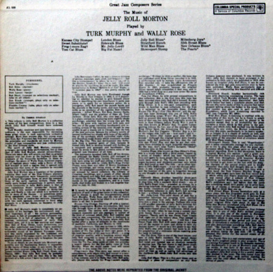 Turk Murphy And Wally Rose : The Music Of Jelly Roll Morton (LP, Album, RE)