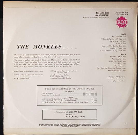 The Monkees : Headquarters (LP, Album, Mono)