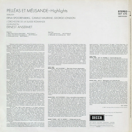 Debussy*, Erna Spoorenberg, Camille Maurane, George London (2), L'Orchestre De La Suisse Romande Conducted By Ernest Ansermet : Pelléas Et Mélisande - Highlights (LP)