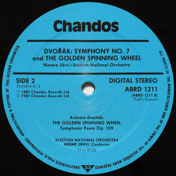 Antonín Dvořák, Royal Scottish National Orchestra Conducted By Neeme Järvi : Symphony No. 7 / The Golden Spinning Wheel (LP)