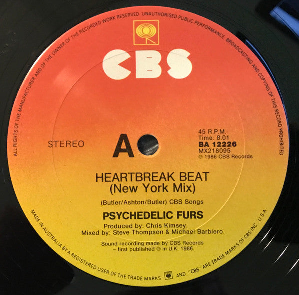 The Psychedelic Furs : Heartbreak Beat (New York Mix) (12", Single)