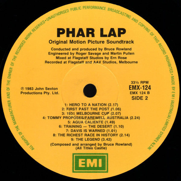 Bruce Rowland (2) : Phar Lap (Original Motion Picture Soundtrack) (LP, Album, Gat)
