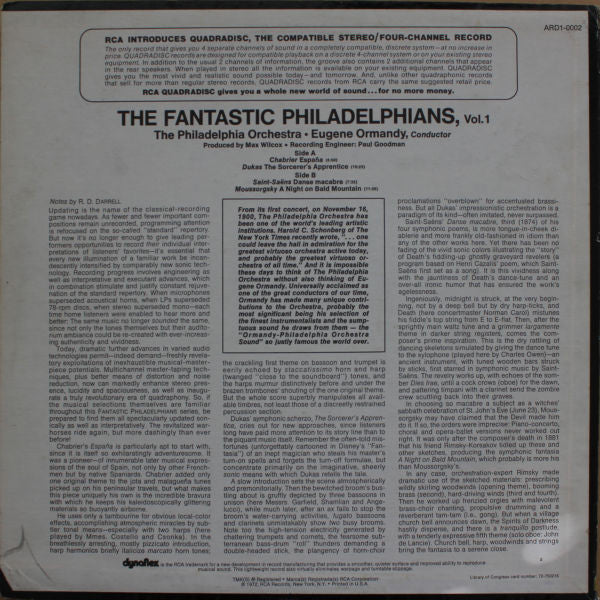 Eugene Ormandy : The Fantastic Philadelphians, Vol. 1 - Sheer Sonic Sorcery (LP, Album, Quad)
