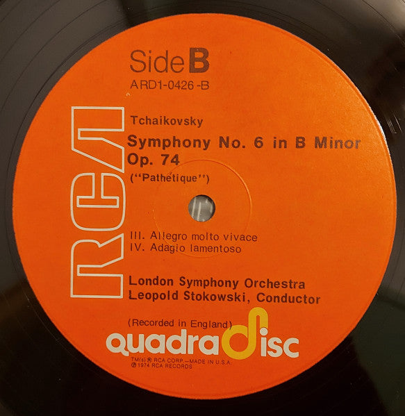 Pyotr Ilyich Tchaikovsky - Leopold Stokowski, London Symphony Orchestra : Symphony No. 6 In B Minor Op. 74, "Pathetique" (LP, Album, Quad)