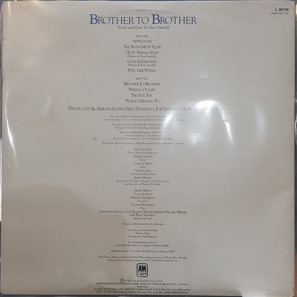 Gino Vannelli : Brother To Brother (LP, Album, Gat)