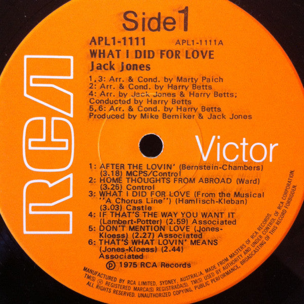 Jack Jones : What I Did For Love (LP, Album)